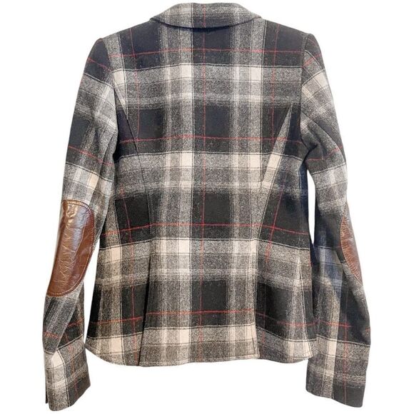Smythe Equestrian Plaid Leather Elbow Patch Blazer Jacket 4 - Picture 5 of 10